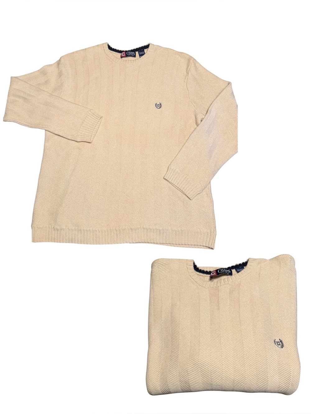 Chaps cream Herringbone Cotton Crewneck Sweater Mens’s XL